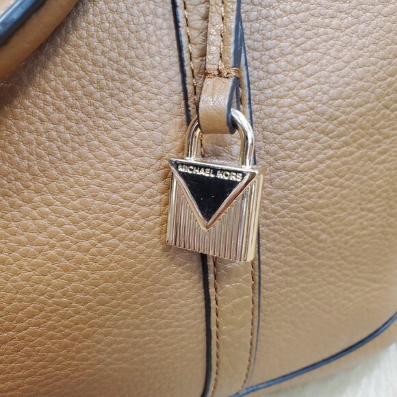 Michael Kors Beckett Large Leather Satchel Handbag Acorn Tan Brown Fall READ - Picture 11 of 16